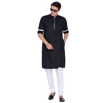 Men Black Cotton Only Kurta 5