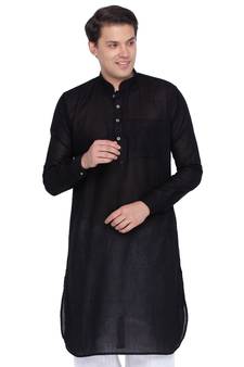 Men Black Linen Pathani Style Kurta