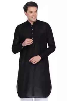 Men Black Linen Pathani Style Kurta