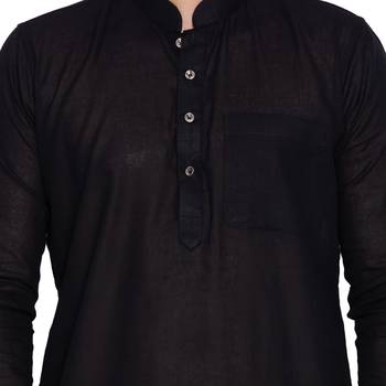 Men Black Linen Pathani Style Kurta 3