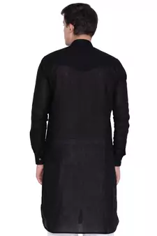 Men Black Linen Pathani Style Kurta