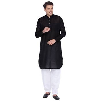 Men Black Linen Pathani Style Kurta 5