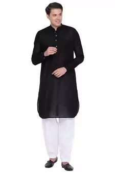 Men Black Linen Pathani Style Kurta
