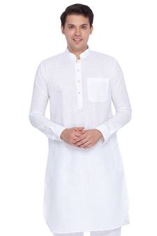 Men White Linen Pathani Style Kurta