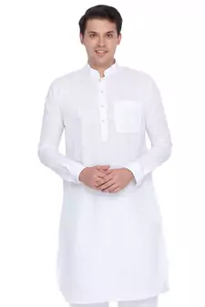 Men White Linen Pathani Style Kurta