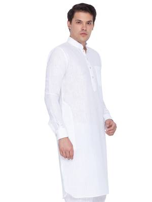 Men White Linen Pathani Style Kurta 2