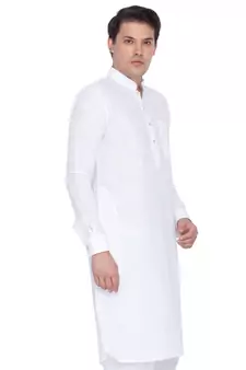 Men White Linen Pathani Style Kurta