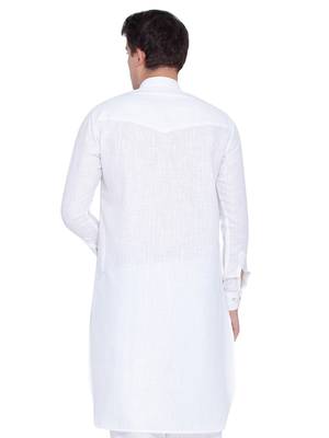 Men White Linen Pathani Style Kurta 4