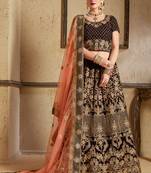 Maroon Thread Embroidery Velvet Semi Stitched bridal lehenga