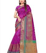 Purple woven poly cotton saree with blouse