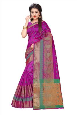 Purple woven poly cotton saree with blouse 2