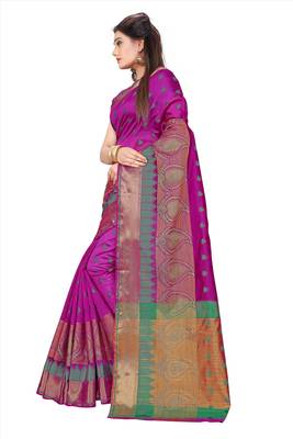 Purple woven poly cotton saree with blouse 3