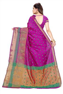 Purple woven poly cotton saree with blouse 4