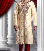 Gold Embroidered Art Dupion Silk Mens Kurta Pajama
