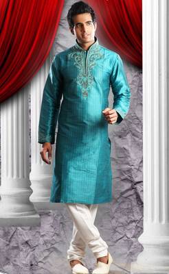 Rama Embroidered Art Dupion Silk Mens Kurta Pajama 1