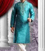Rama Embroidered Art Dupion Silk Mens Kurta Pajama