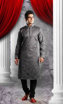 Black Embroidered Synthetic Mens Kurta Pajama 1