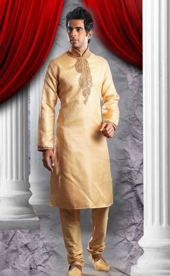 Gold Embroidered Jacquard Mens Kurta Pajama 1