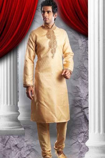 Gold Embroidered Jacquard Mens Kurta Pajama