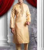 Gold Embroidered Jacquard Mens Kurta Pajama