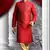 Reddish Marron Embroidered Art Dupion Silk Mens Kurta Pajama