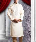 Cream Embroidered Jacquard Mens Kurta Pajama