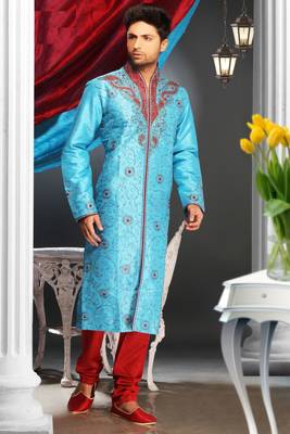 Feroze Embroidered Art Dupion Silk Mens Kurta Pajama 1