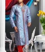 Firozi Embroidered Art Dupion Silk Mens Kurta Pajama