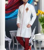 Off White  Embroidered Jacquard Mens Kurta Pajama