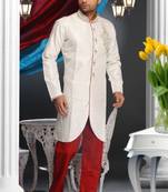 Off White  Embroidered Jacquard Mens Kurta Pajama