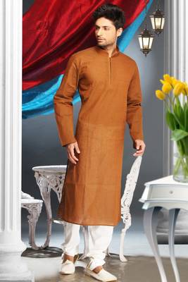 Rust Embroidered Cotton Mens Kurta Pajama 1
