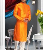 Mustard Embroidered Art Silk Mens Kurta Pajama