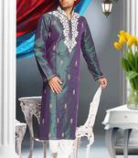 Green Embroidered Art Silk Mens Kurta Pajama