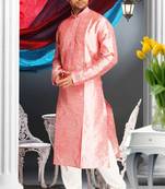 Pink Embroidered Art Silk Mens Kurta Pajama