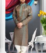 Brown Embroidered Jacquard Mens Kurta Pajama