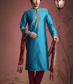 Feroze Blue Embroidered Tuffeta Mens Kurta Pajama