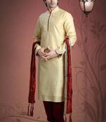 Gold Embroidered Art Dupion Silk Mens Kurta Pajama