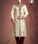 Gold Embroidered Art Dupion Silk Mens Kurta Pajama