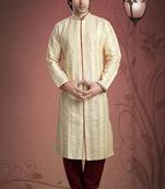 Gold Embroidered Art Dupion Silk Mens Kurta Pajama