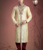 Gold Embroidered Art Dupion Silk Mens Kurta Pajama