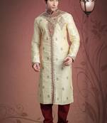 Gold Embroidered Art Dupion Silk Mens Kurta Pajama