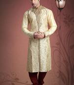 Gold Embroidered Art Dupion Silk Mens Kurta Pajama