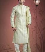 Lemon Embroidered Art Dupion Silk Mens Kurta Pajama