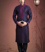 Blue  Embroidered Art Dupion Silk Mens Kurta Pajama