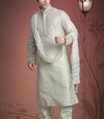Lemon Embroidered Art Dupion Silk Mens Kurta Pajama