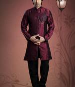 Dark Marron Embroidered Jacquard Mens Kurta Pajama