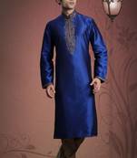 Royal Blue Embroidered Tuffeta Mens Kurta Pajama