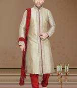 Dark Gold Embroidered Art Silk Mens Kurta Pajama