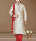 Gold Embroidered Art Silk Mens Kurta Pajama