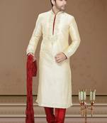Gold Embroidered Art Silk Mens Kurta Pajama